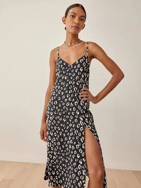 Reformation Crimini Black & White Animal Print Slip Dress - Sz 2